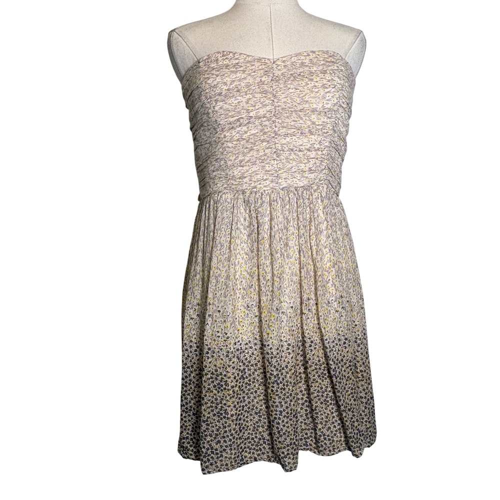 dELiA*s Strapless Floral Ombre Ruched Mini Dress Beige Yellow Size 13 Y2K